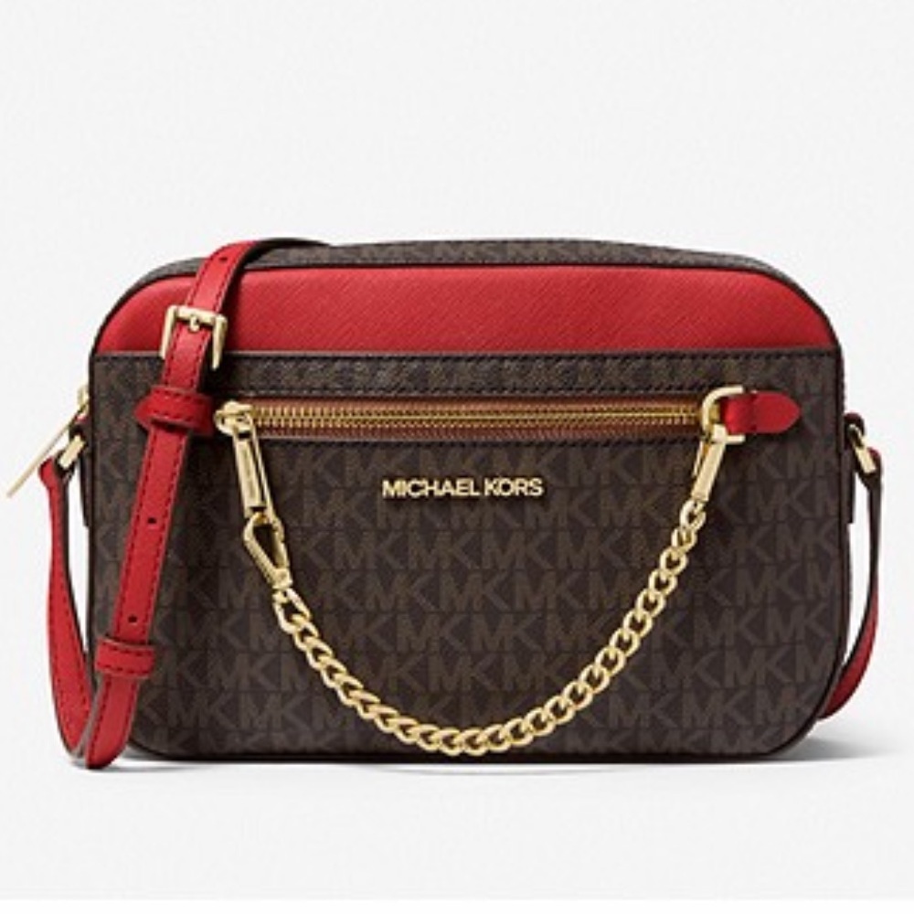 MICHAEL KORS
Jet Set Large Logo Crossbody Bag FLAME/BROWN MULTI NWT - Picture 2 of 16